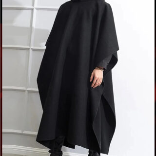 Poncho polaire homme uni noir long