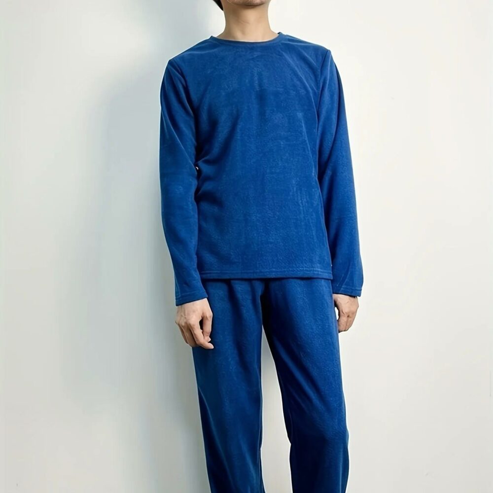 Pyjama polaire homme bleu haut et bas uni simple