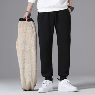 Jogging polaire homme noir fourré elastique cheville