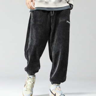 Jogging polaire homme en velours cotelé gris