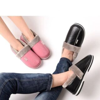 Chausson polaire et cuir mixte