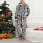 Grenouillère polaire homme grise motif pingouin