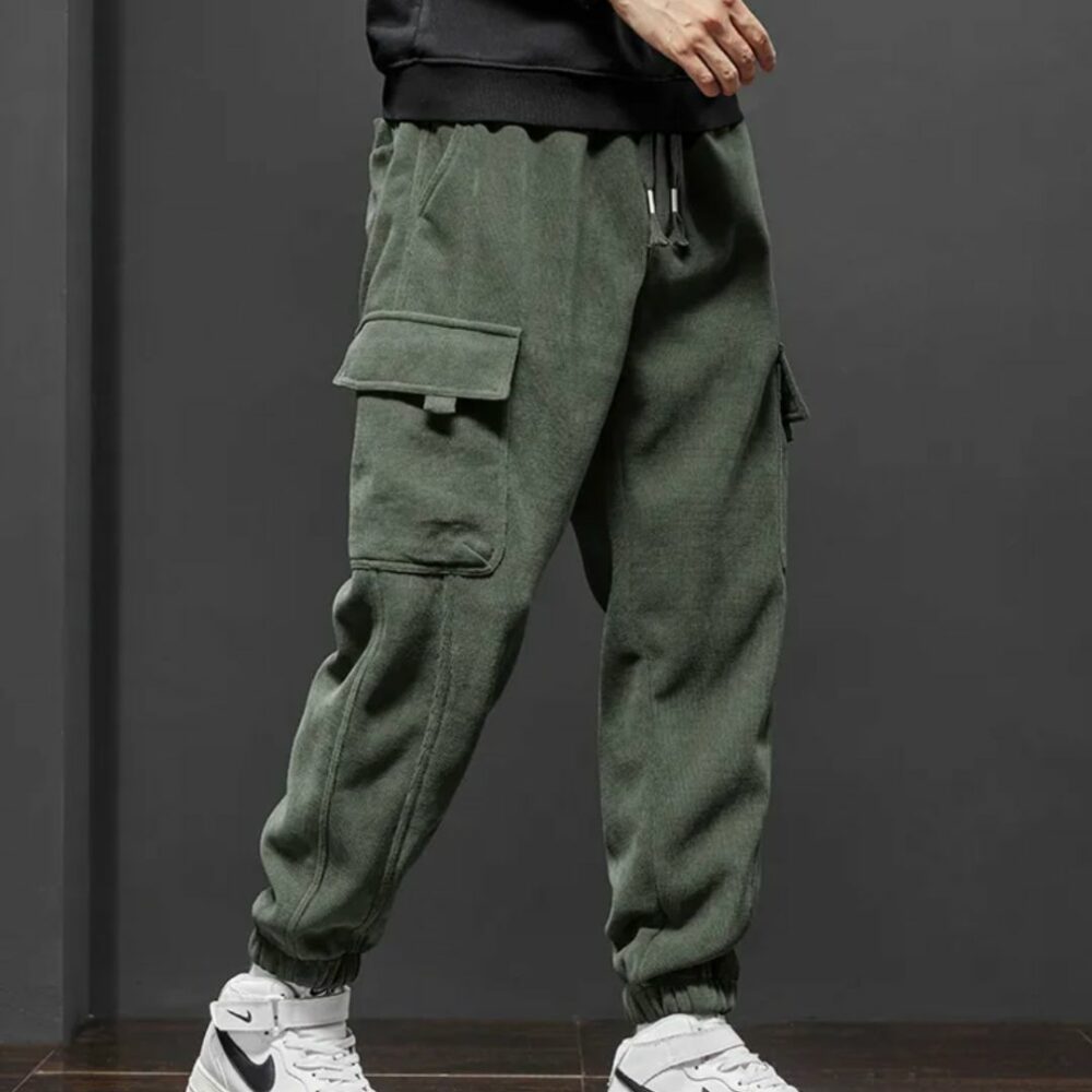 Jogging polaire homme vert avec poche et serrage