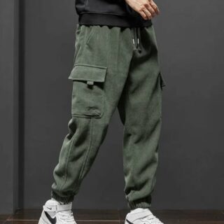 Jogging polaire homme vert avec poche et serrage