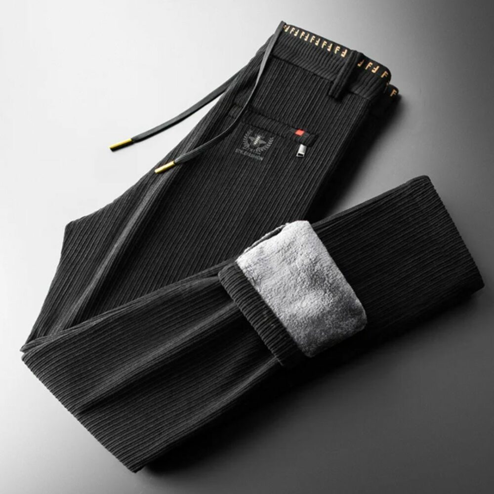 Pantalon polaire homme en velours noir côtelé doublé