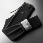 Pantalon polaire homme en velours noir côtelé doublé