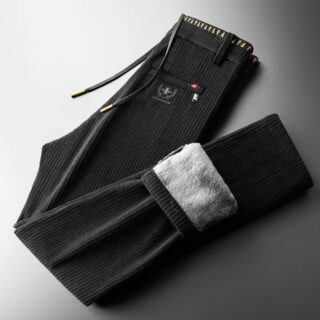 Pantalon polaire homme en velours noir côtelé doublé