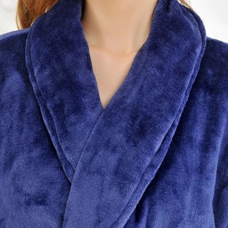 Peignoir polaire femme long bleu élégant
