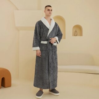 Peignoir polaire gris avec empiècement blanc et motif floral