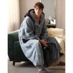 Peignoir polaire gris oversize poche noir et capuche
