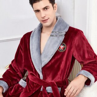 Peignoir polaire rouge avec col gris