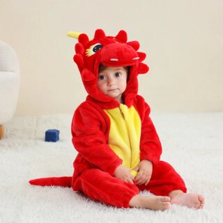 Polaire bébé combinaison dinosaure rouge et jaune