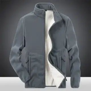 Polaire homme thermique et épais avec fermeture à zipper, de couleur gris, avec intérieur blanc