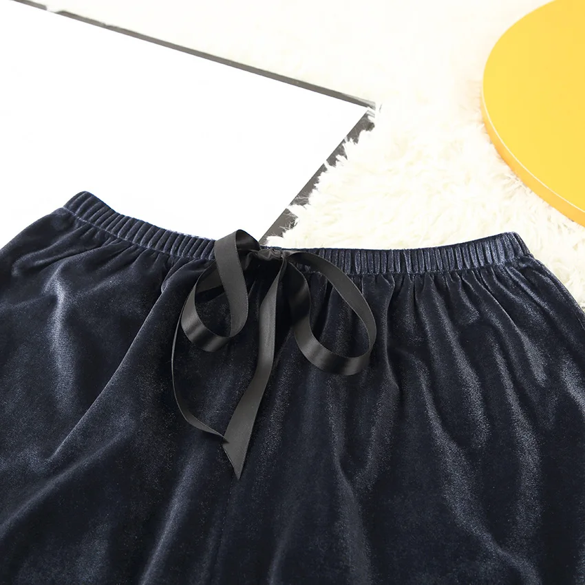 Pyjama polaire en velours pour femme à manches courtes et pantalon long