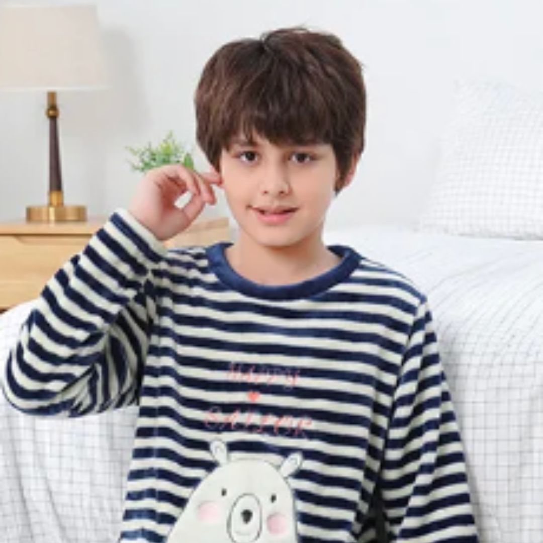 Pyjama polaire garçon à rayures ourson