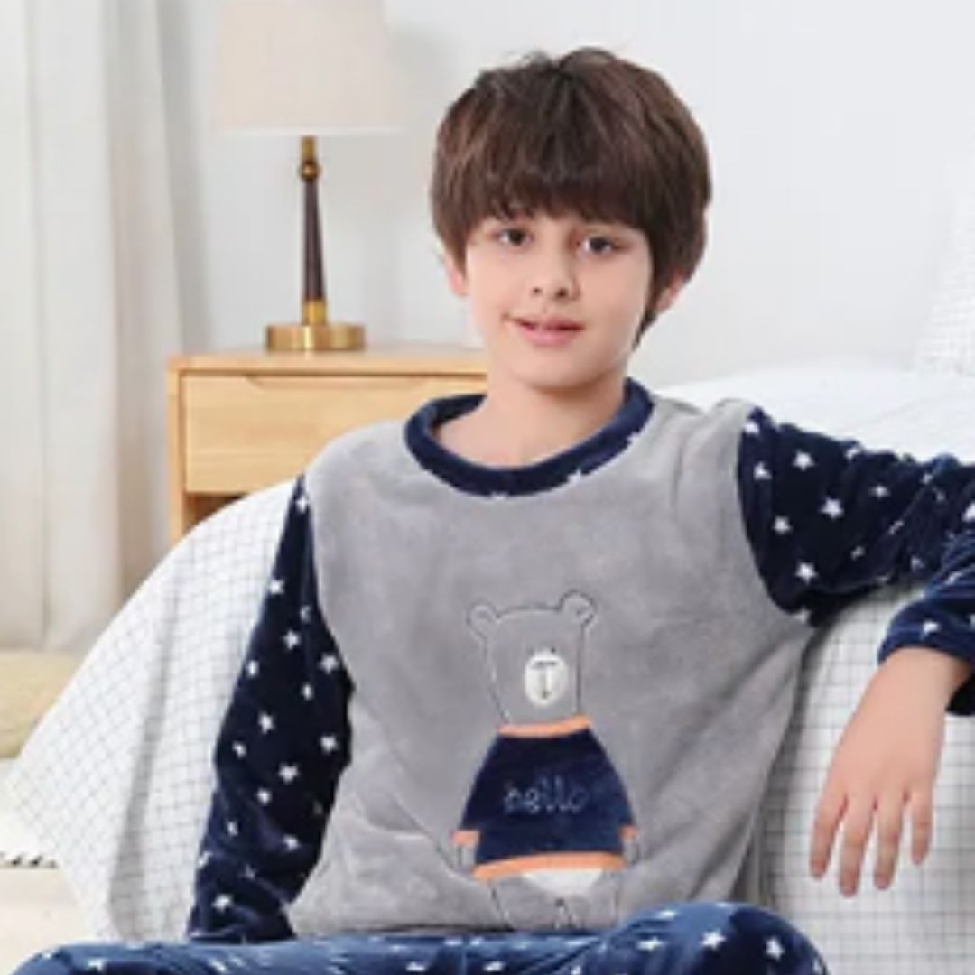 Pyjama polaire garçon à rayures ourson