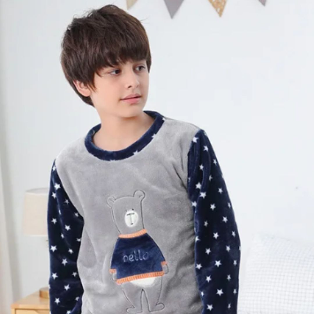 Pyjama polaire garçon à rayures ourson