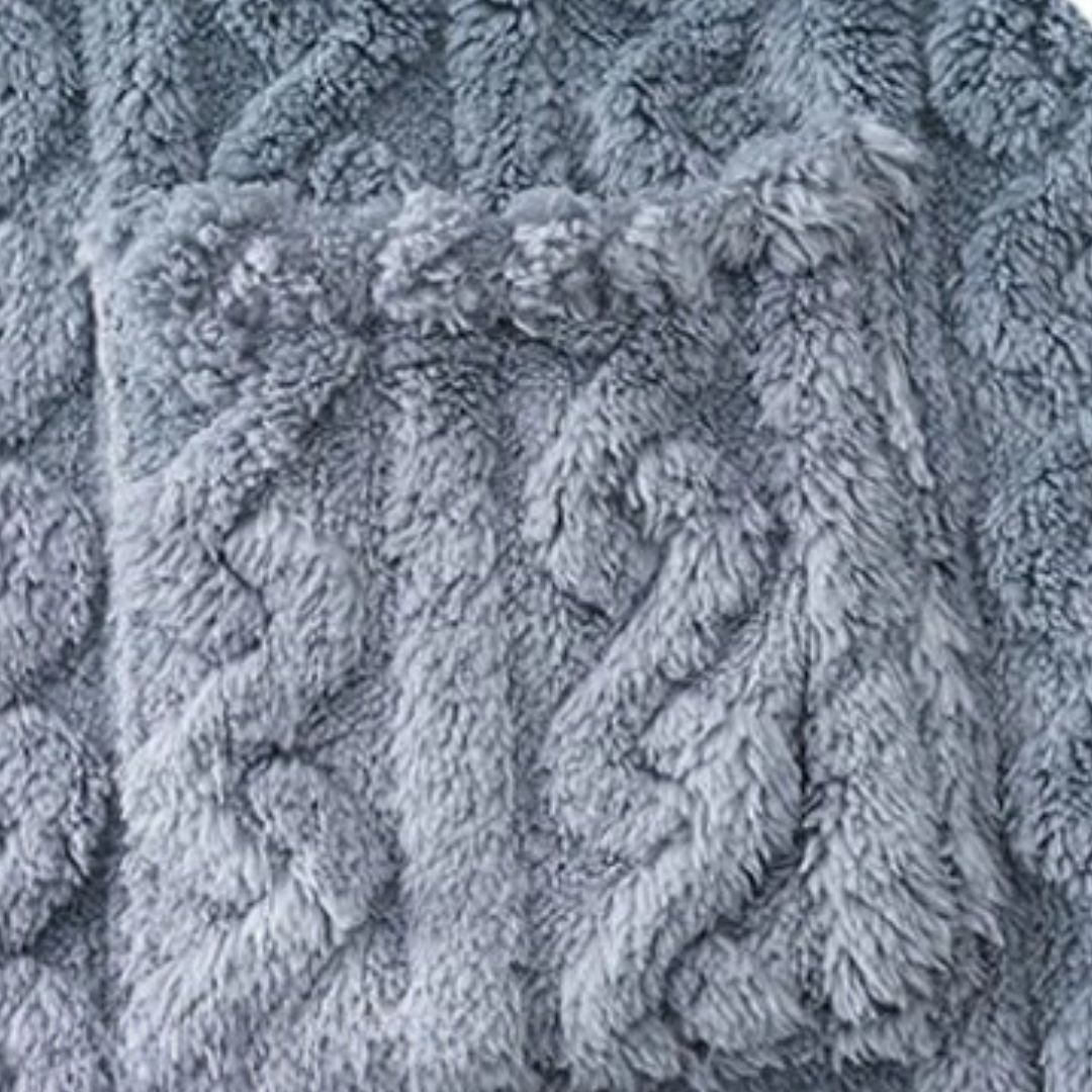 Pyjama polaire homme gilet et pantalon gris effet tricoté