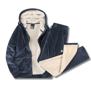 Pyjama polaire homme haut et bas bleu fourré