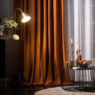 Rideau thermique polaire en velours orange à chevrons à anneaux