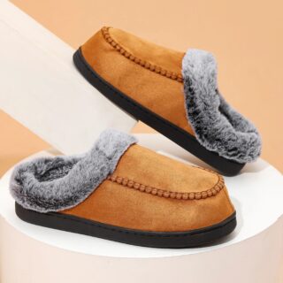 Chausson polaire en cuir et intérieur fourré pour homme