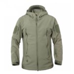 Veste polaire homme imperméable et coupe vent, de couleur kaki, multi poche avec capuche