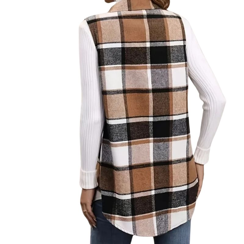 Polaire sans manche femme tendance à carreaux