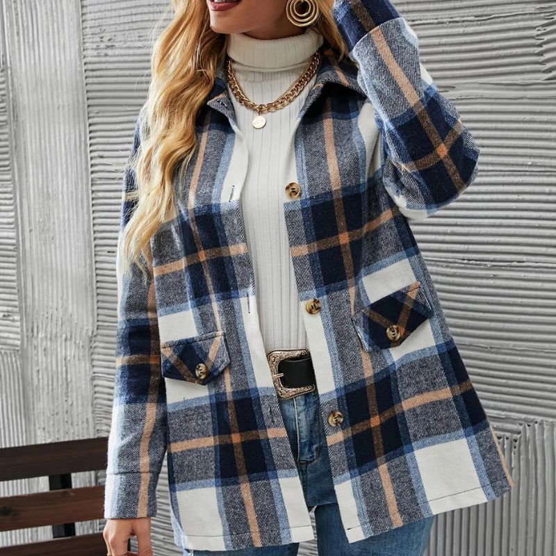 Veste polaire femme élégante imprimée à carreaux