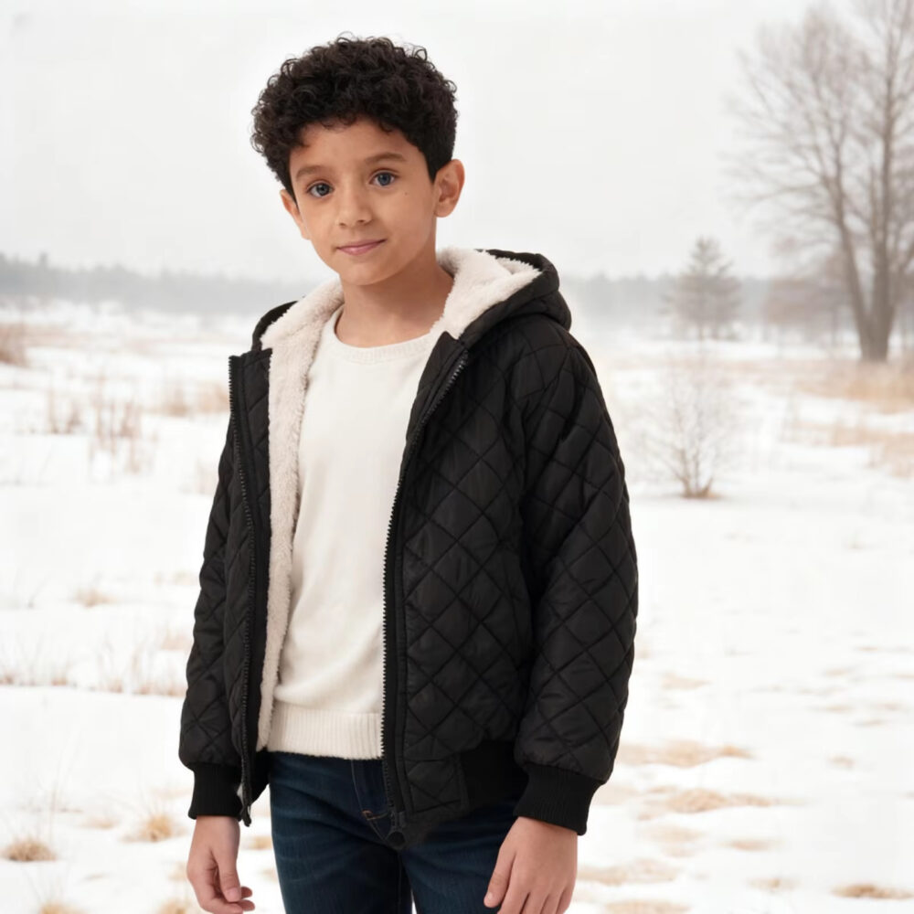 Polaire enfant matelassée à capuche sur un garçon