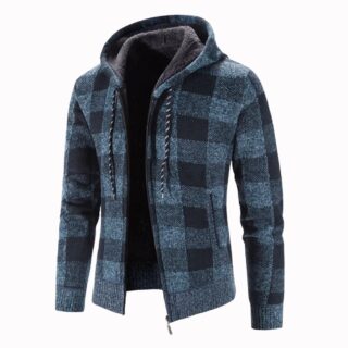 Polaire vintage bleue à carreaux sur fond blanc